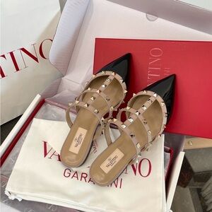 Valentino Black and Tan Rockstud Heels